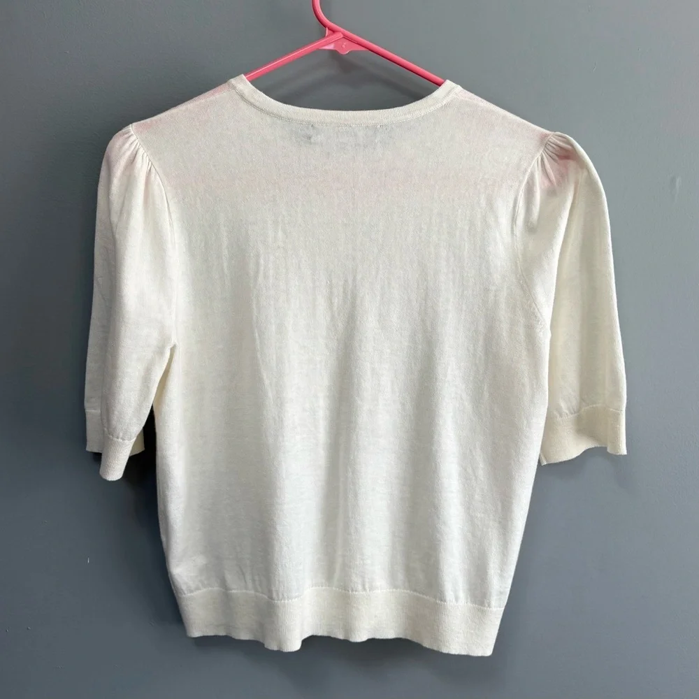 Lauren Ralph Lauren Ivory Cardigan Short Sleeve Button Light Sweater Size M - Picture 7 of 7